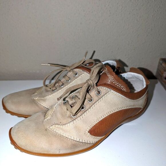 TOD'S Beige Suede Brown Leather Womens Athletic Lace Up Comfort - Picture 7 of 8